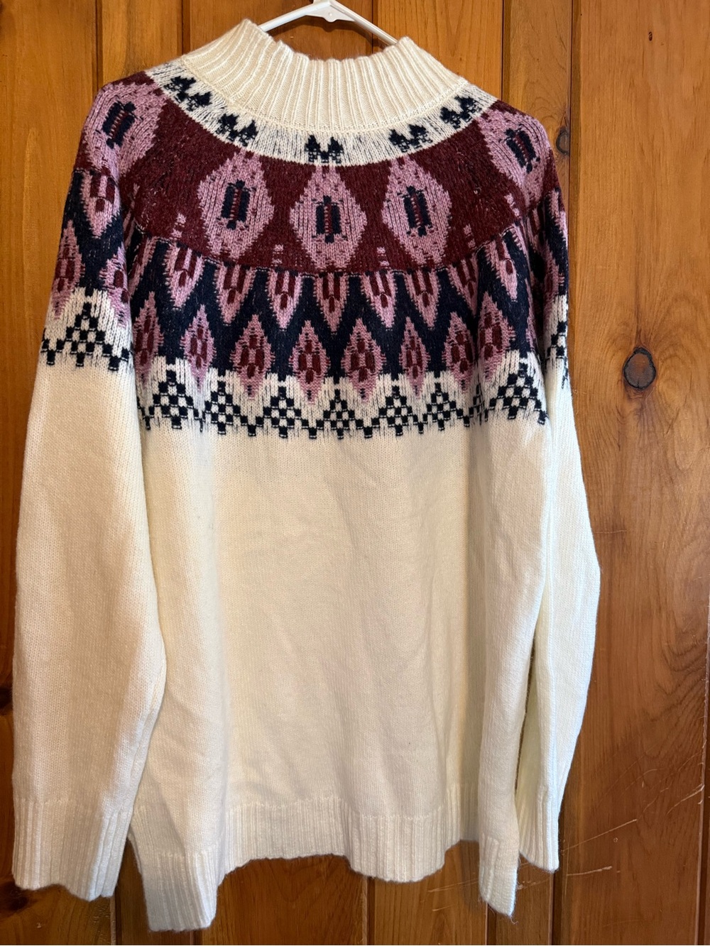 Maurices Ivory Sweater with Pink and Burgundy Fair Isle Yoke - Picture 2 of 3